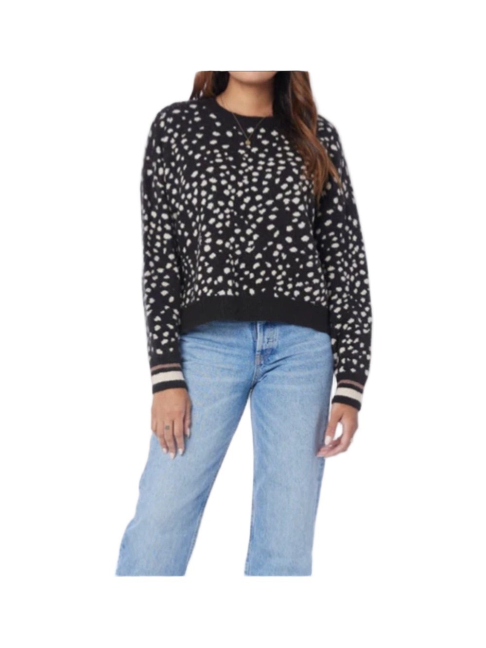Saltwater Luxe Black Cream Spotted Sweater Boxy Oversized Crewneck Medium